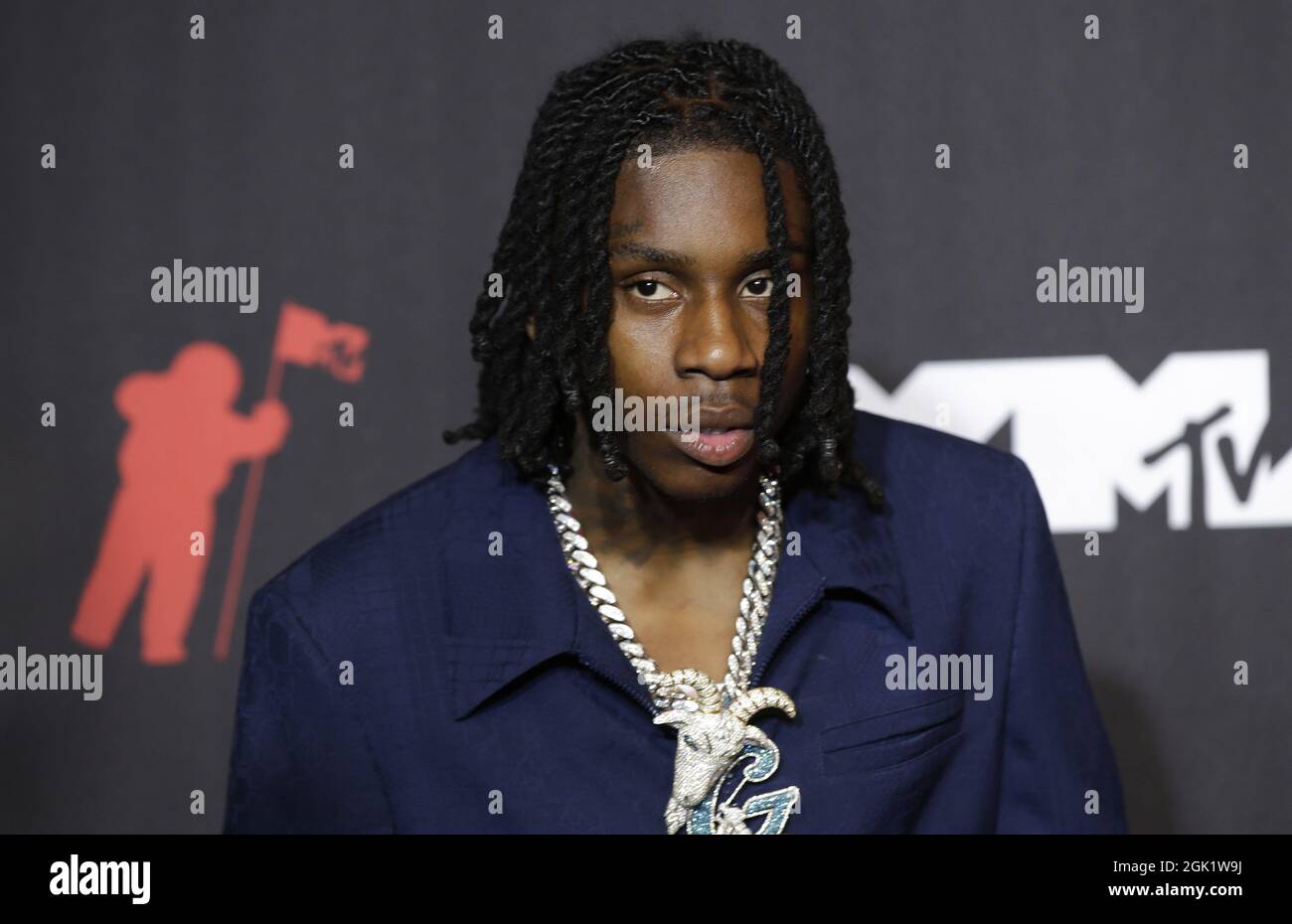 New York, United States. 12th Sep, 2021. Pre-show performer Polo G arrives  on the red carpet at the 38th annual MTV Video Music Awards at Barclays  Center in New York City on