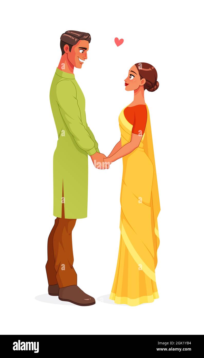 Happy Indian couple in love holding hands. Isolated vector illustration  Stock Vector Image & Art - Alamy