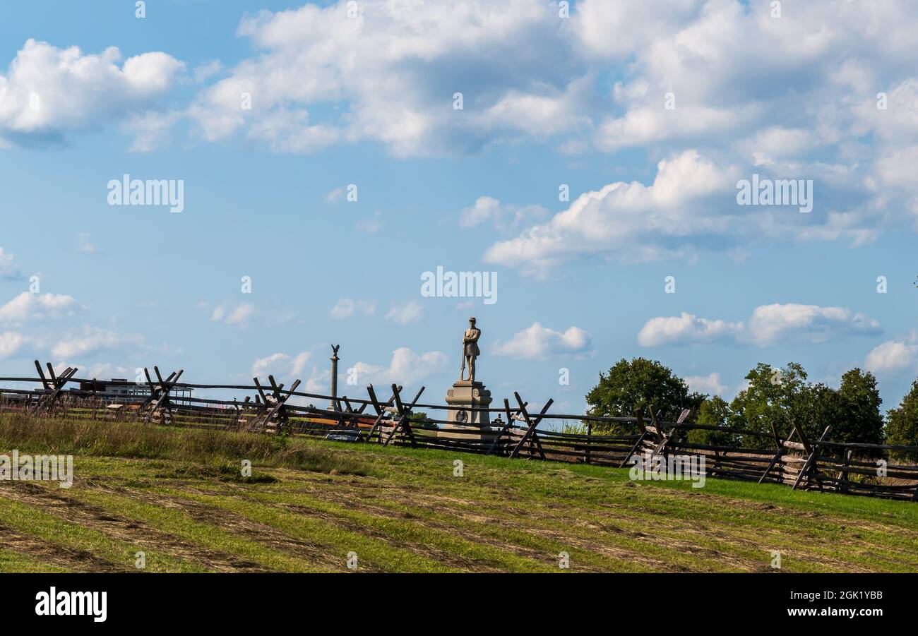The monument for the 130th Pennsylvania Regiment on the Bloody Lane at Antietam National Battlefield in Sharpsburg, Maryland, USA Stock Photo