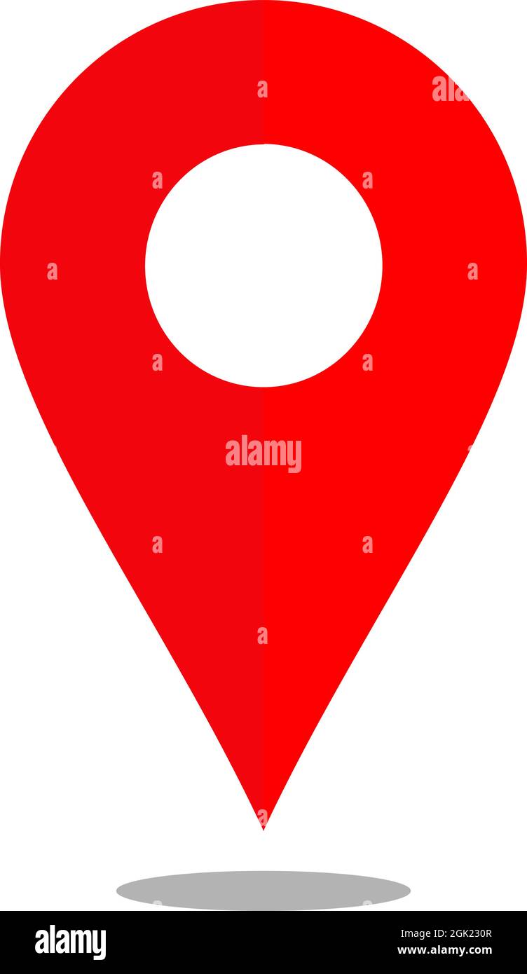 LOCATION POINT ICON IN RED COLOR WITH SHADOW Stock Vector