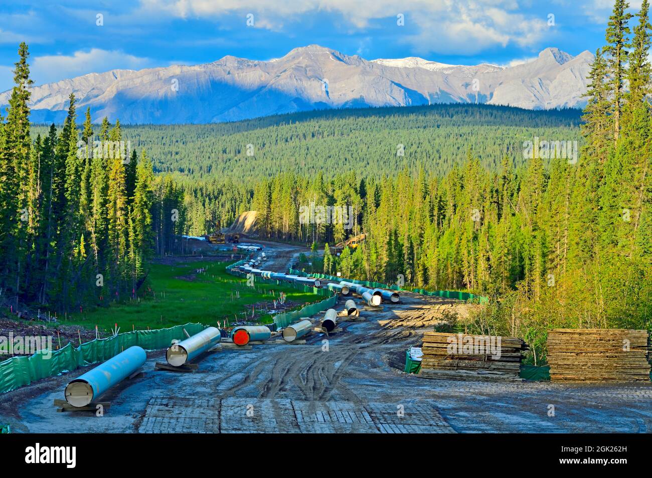 Construction of the Trans Mountain oil pipeline near Hinton Alberta Canada Stock Photo