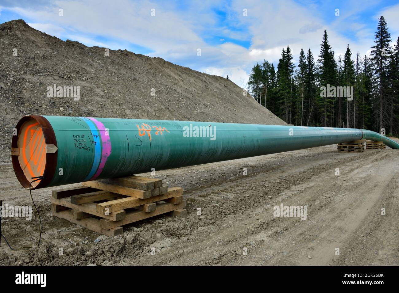 Construction of the Trans Mountain oil pipeline through the rocky