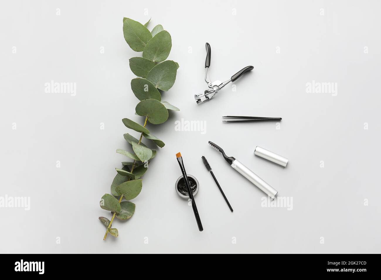 Henna, tools for eyebrows and eyelashes correction on light background Stock Photo