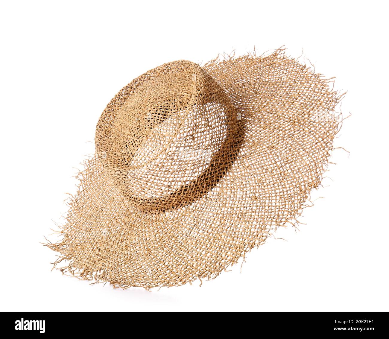 Stylish straw hat on white background Stock Photo - Alamy