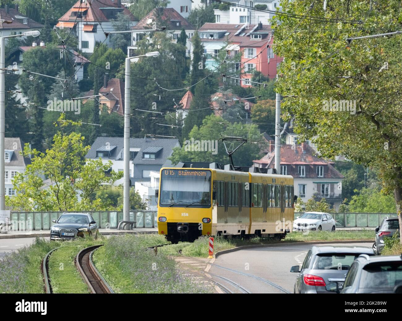 Stuttgart, Germany. 10th Sep, 2021. An underground train leaves the valley basin in Stuttgart. On 18 and 19 September, public transport in zone 1 in Stuttgart is free of charge. The aim is to revitalise the city centre with trade, culture and gastronomy. Credit: Bernd Weißbrod/dpa/Alamy Live News Stock Photo