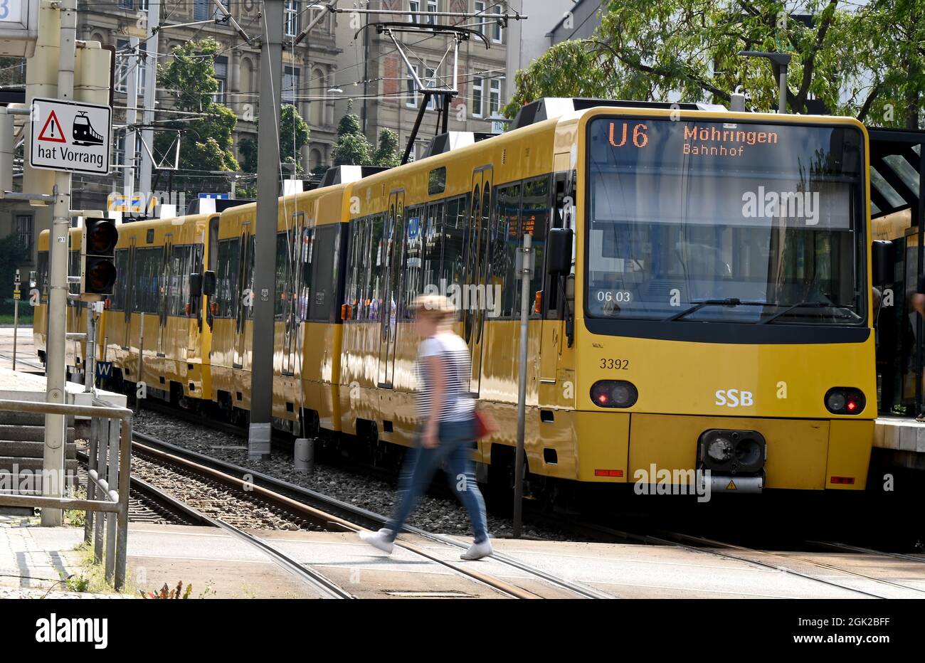 Stuttgart, Germany. 09th Sep, 2021. An underground train runs in Stuttgart in the city. On 18 and 19 September, public transport in zone 1 in Stuttgart is free. The aim is to revitalise the city centre with trade, culture and gastronomy. Credit: Bernd Weißbrod/dpa/Alamy Live News Stock Photo