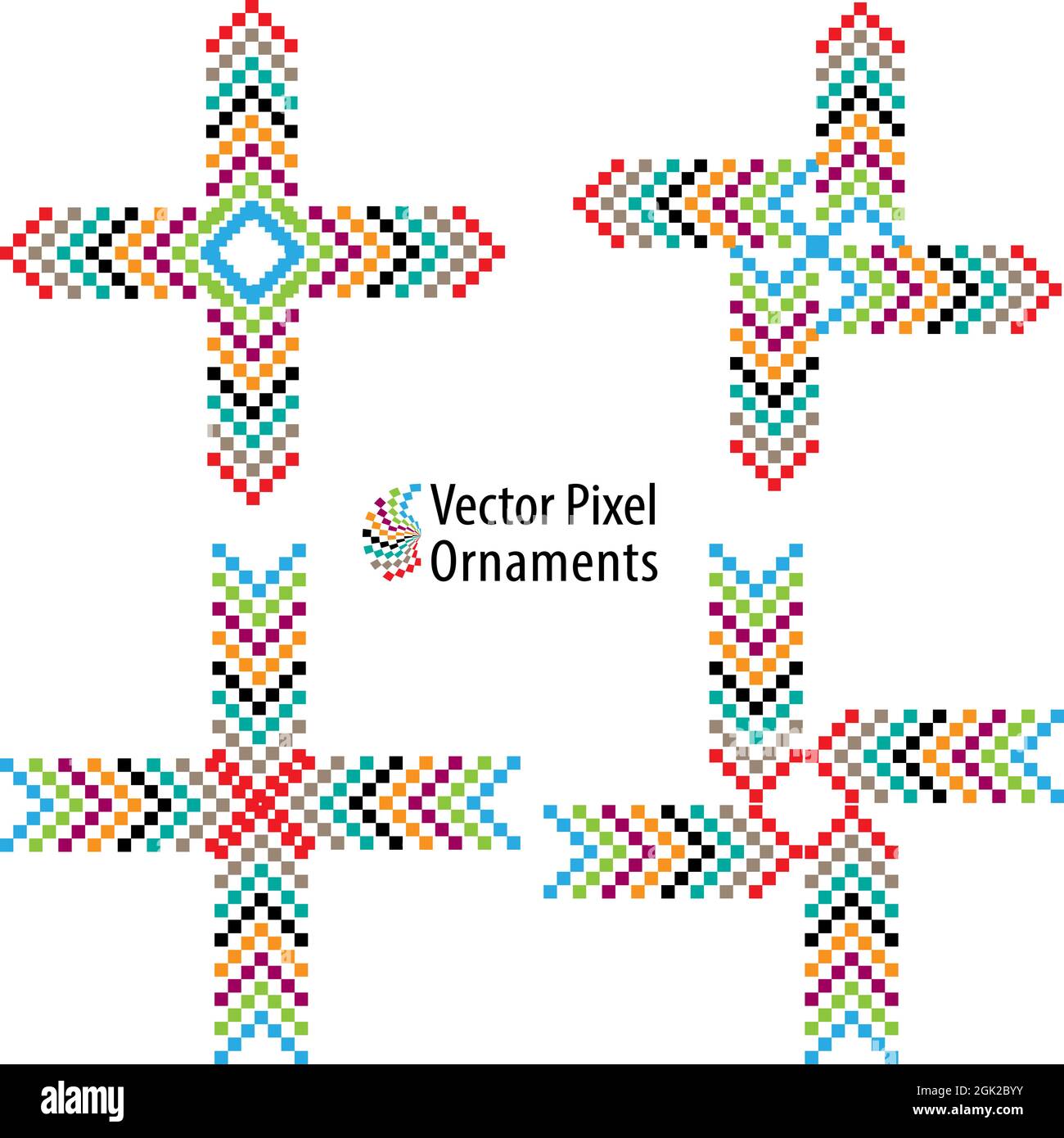 Set of colorful vector pixel like creative ornaments for artwork ...