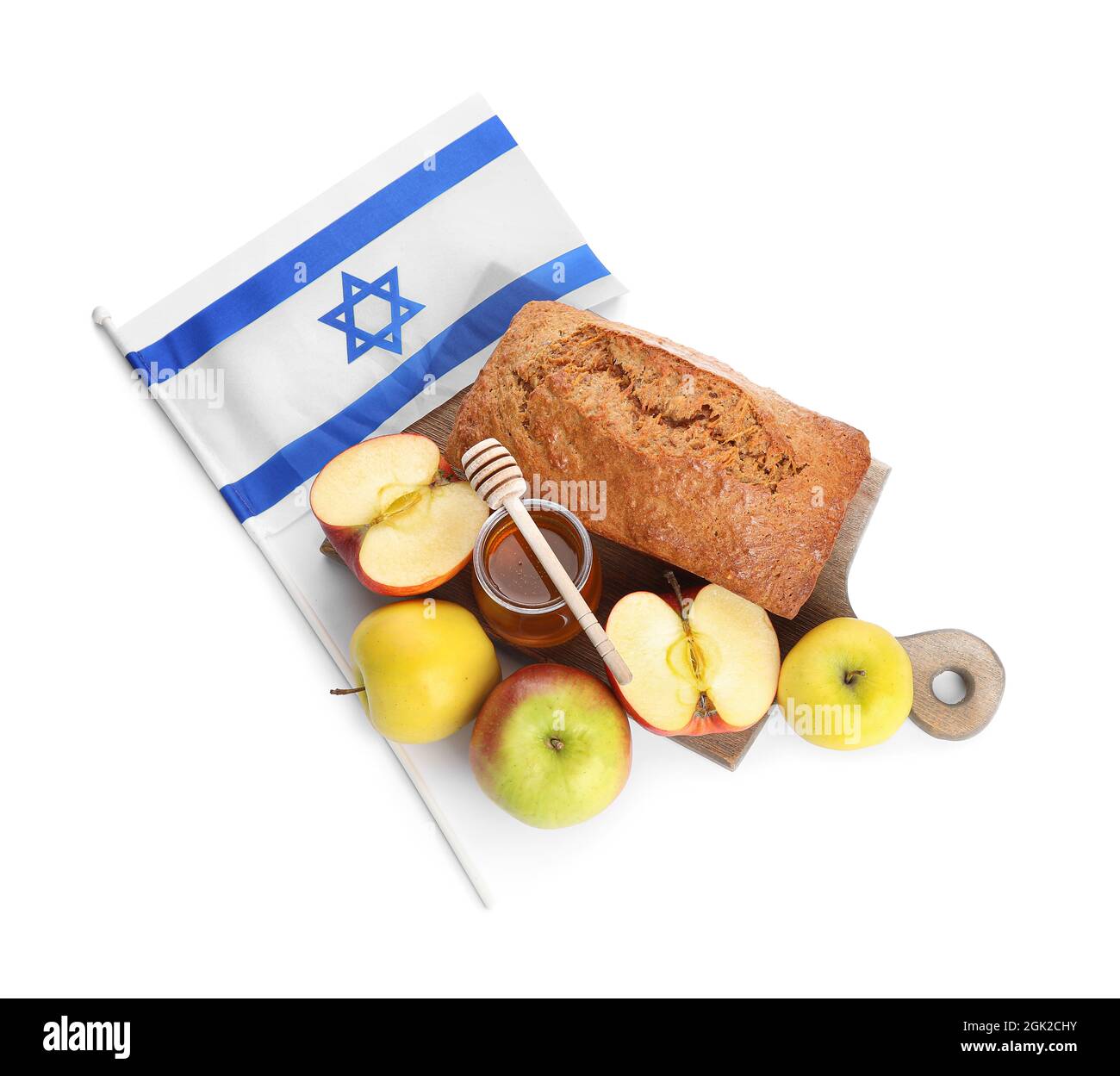 Composition for Rosh Hashanah (Jewish New Year) celebration with flag