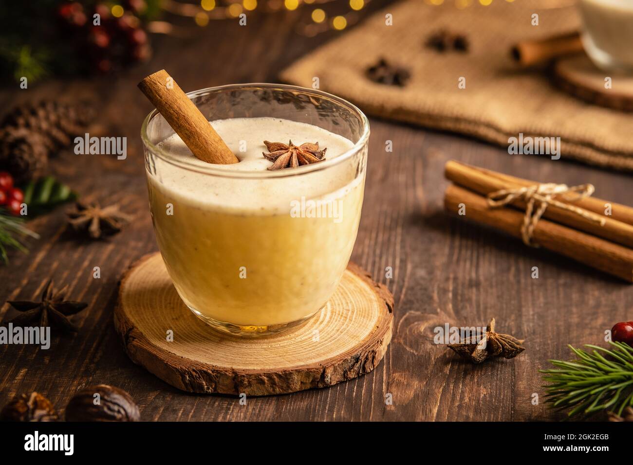 Eggnog with spicy cinnamon for Christmas and winter holidays,Cozy ...
