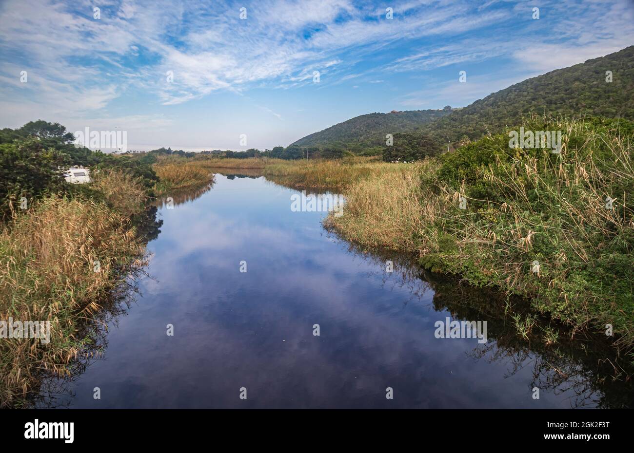 Riverine landscape of Touws River or Touwsrivier at Wilderness on the Garden Route in Western Cape, South Africa. Stock Photo