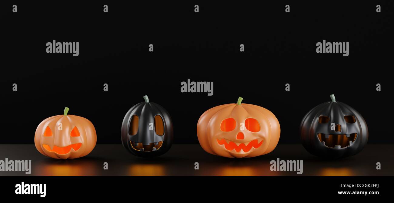 Black pumpkin and orange ghost faces is scary of happy Halloween day ...