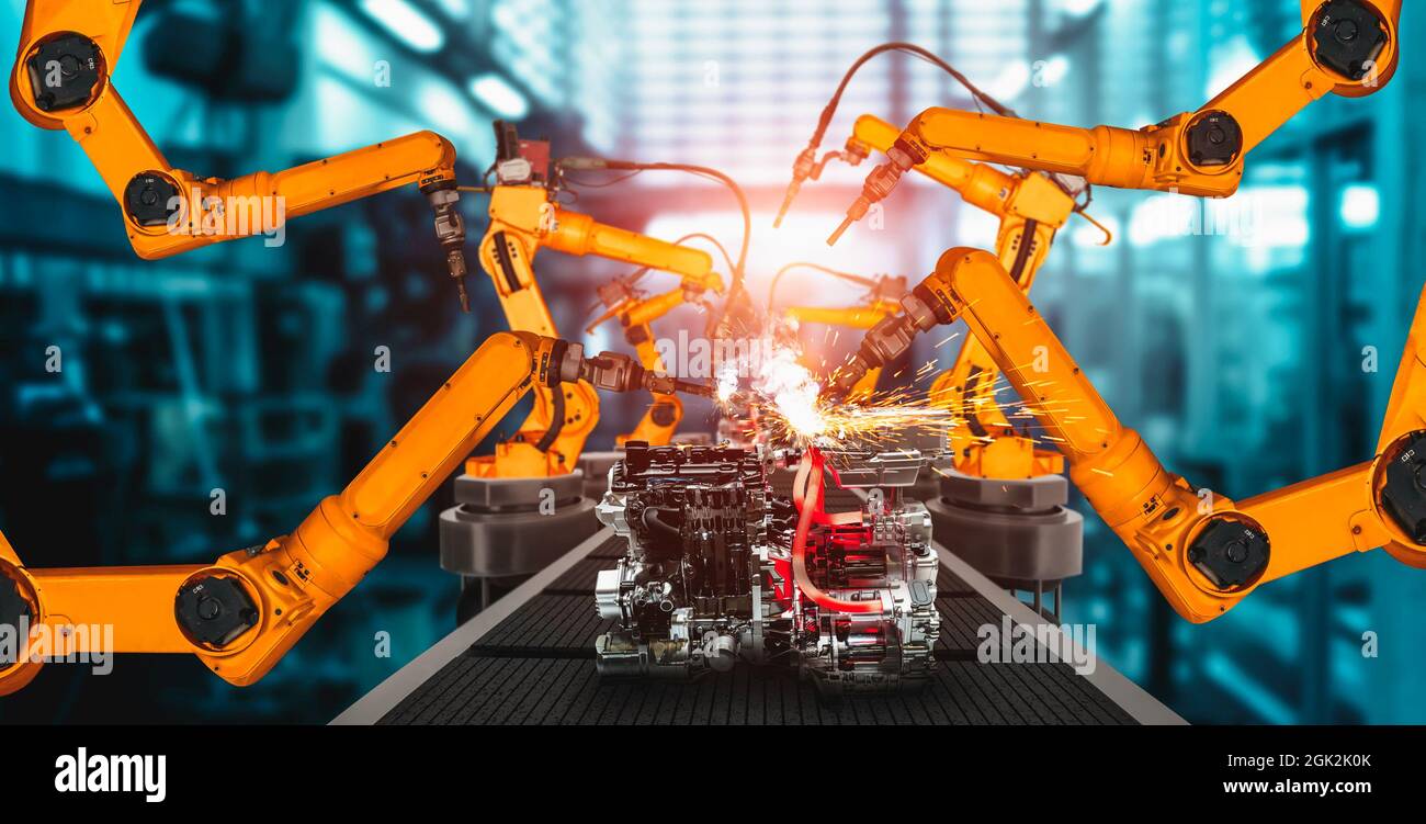 industry robot arm for assembly in factory production line . Concept of artificial intelligence industrial revolution Stock Photo - Alamy