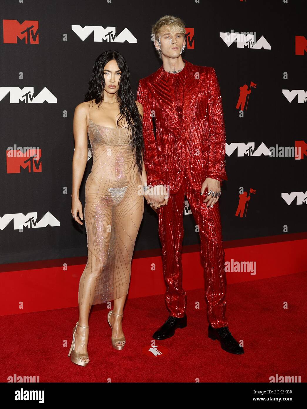 New York, United States. 13th Sep, 2021. Megan Fox and Machine Gun Kelly arrive on the red carpet at the 38th annual MTV Video Music Awards at Barclays Center in New York City on Sunday, September 12, 2021. Photo by John Angelillo/UPI Credit: UPI/Alamy Live News Stock Photo