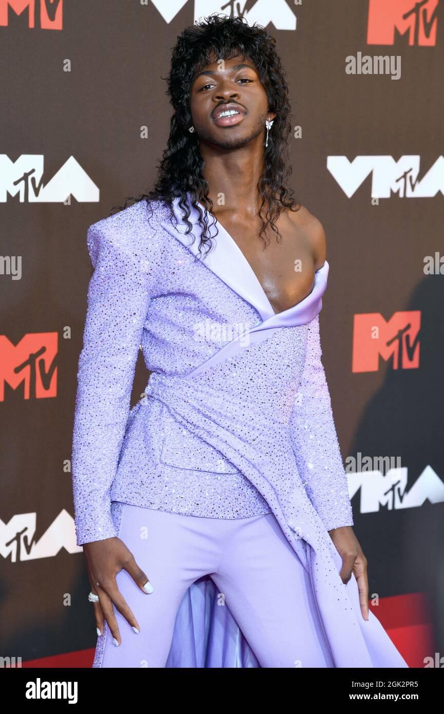 Lil Nas X walks the red carpet at the 2021 MTV Video Music Awards held at  the Barclay's Center in Brooklyn, NY on September 12, 2021. (Photo by  Anthony Behar/Sipa USA Stock
