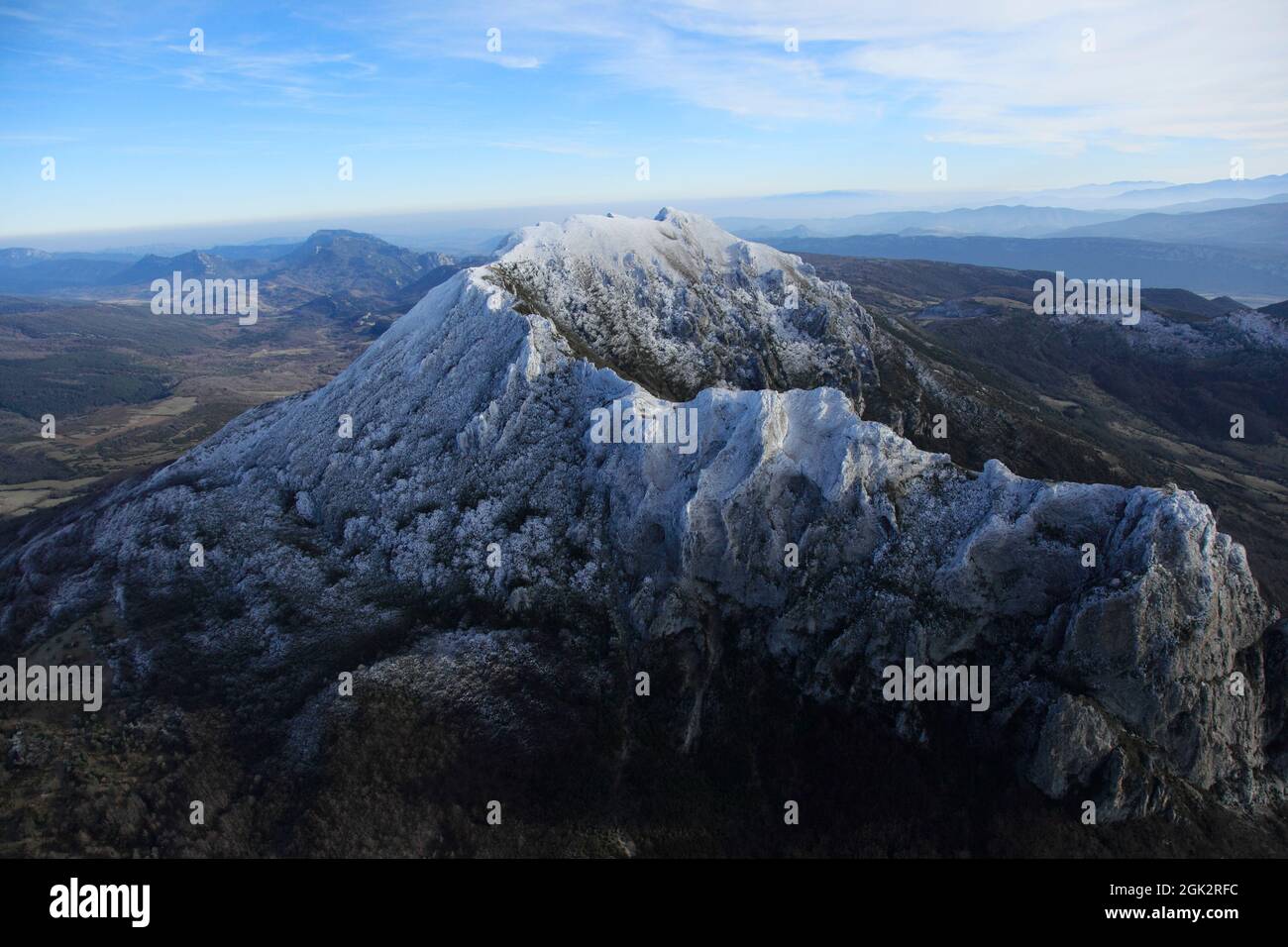 FRANCE. AUDE (11) PIC DE BUGARACH OR PECH DE BUGARACH (1230 M) IS THE HIGHEST POINT OF THE CORBIERES (1231M). MANY TESTIMONIES (SOME VERY OLD) REPORTE Stock Photo