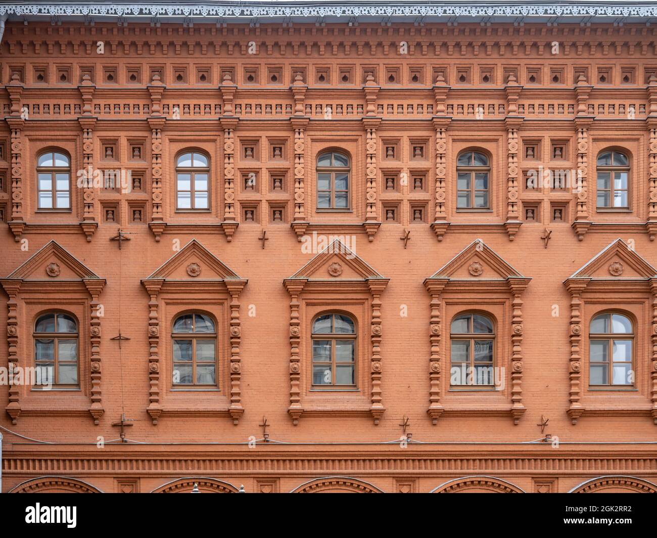 Facade detailed of Museum of Patriotic War of 1812 on Manezhnaya Square in Moscow, Russia. Fragment of the facade of an old building of the 19th centu Stock Photo