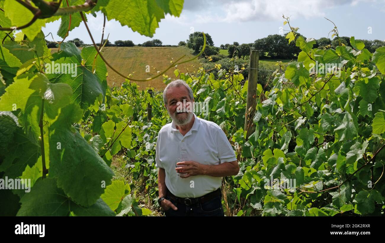 Kinsale, Ireland. 11th Aug, 2021. Thomas Walk stands on his vineyard