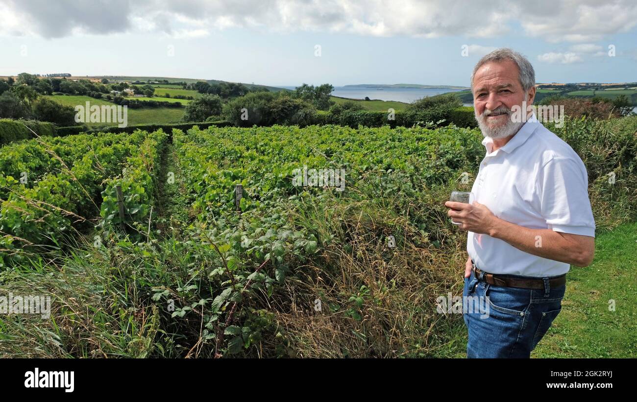 Kinsale, Ireland. 11th Aug, 2021. Thomas Walk stands on his vineyard