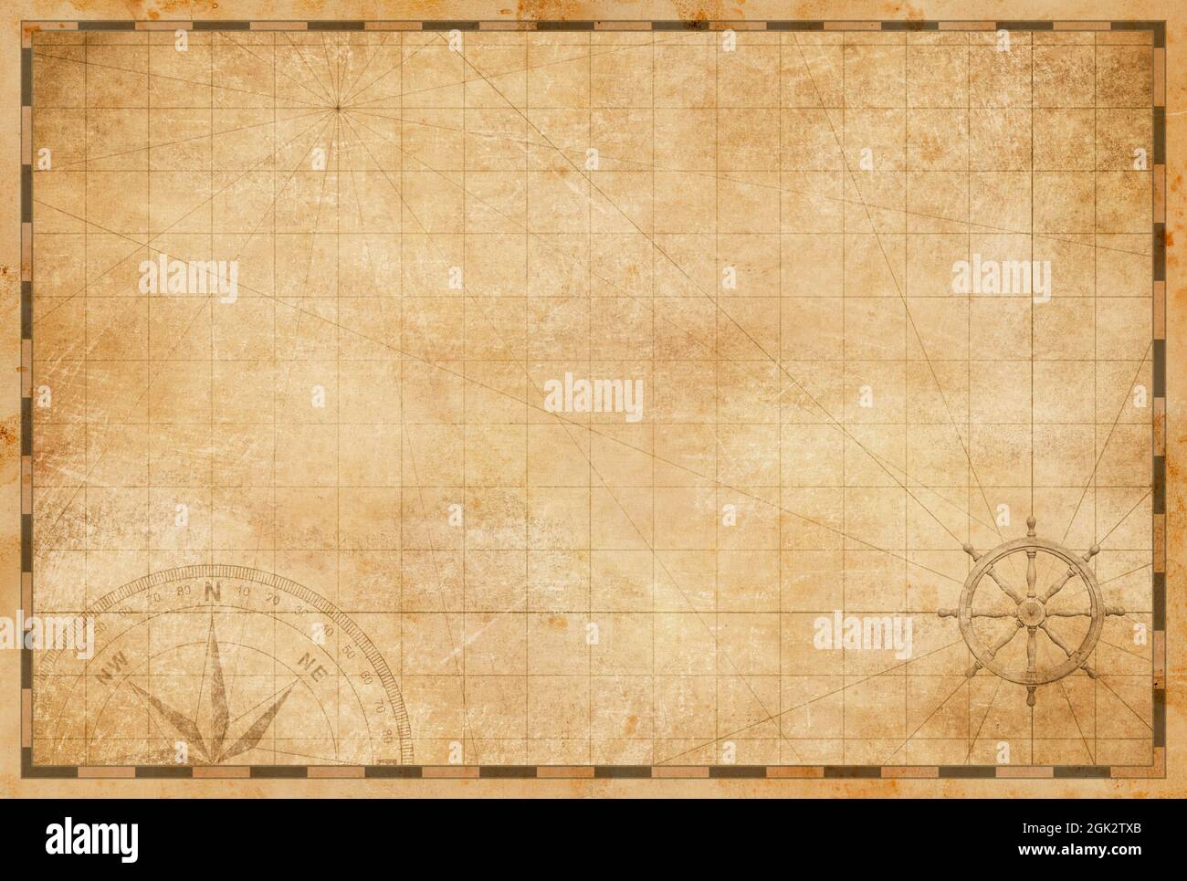 medieval nautical pirates hidden treasure map background Stock Photo