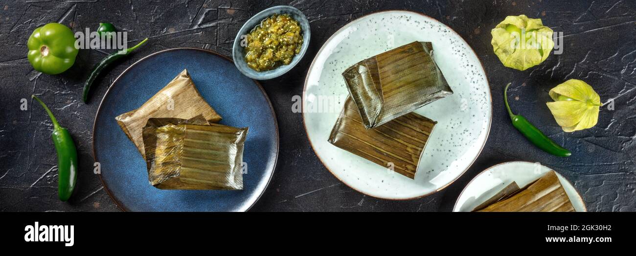 Tamales oaxaquenos panorama, traditional dish of the cuisine of Mexico