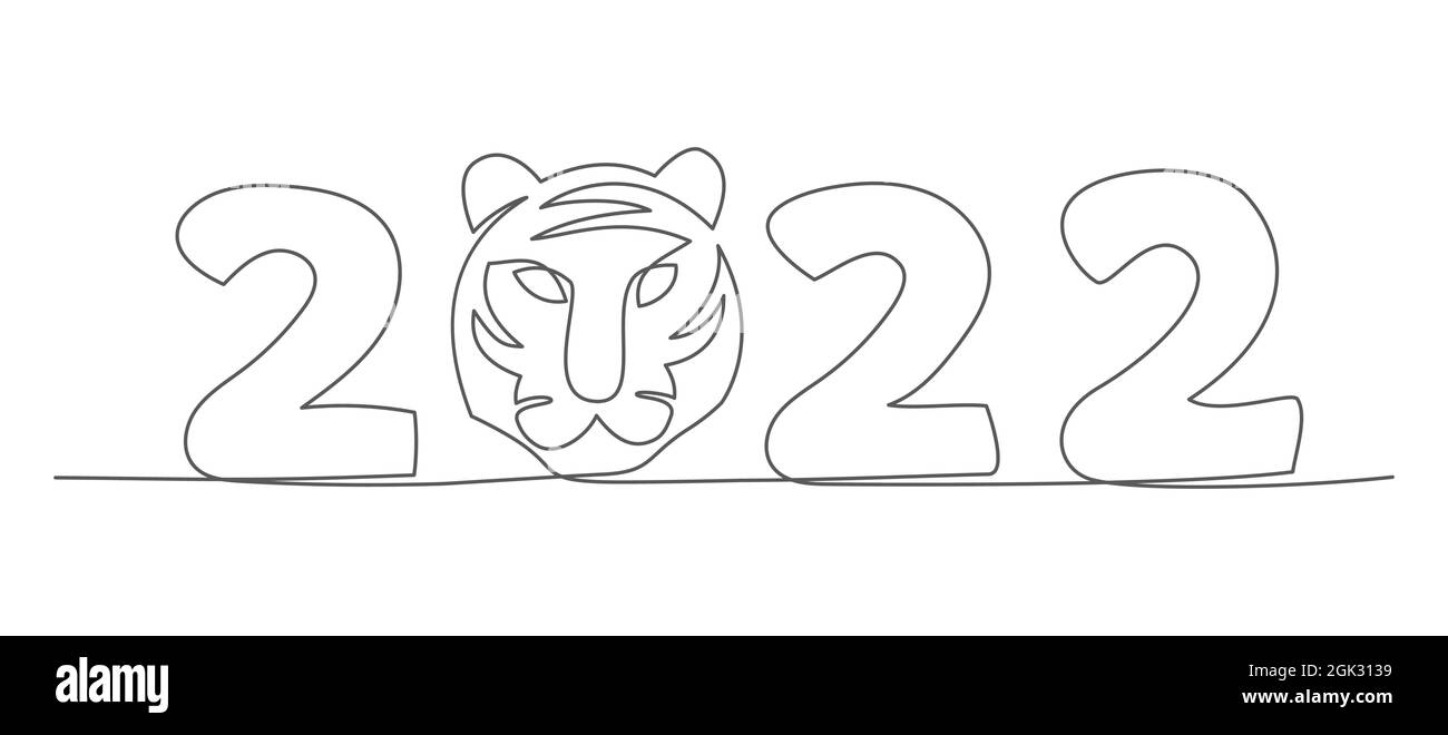 Tiger vector animal wild one line design. Chinese new year 2022 year of the  tiger, line art Stock Vector