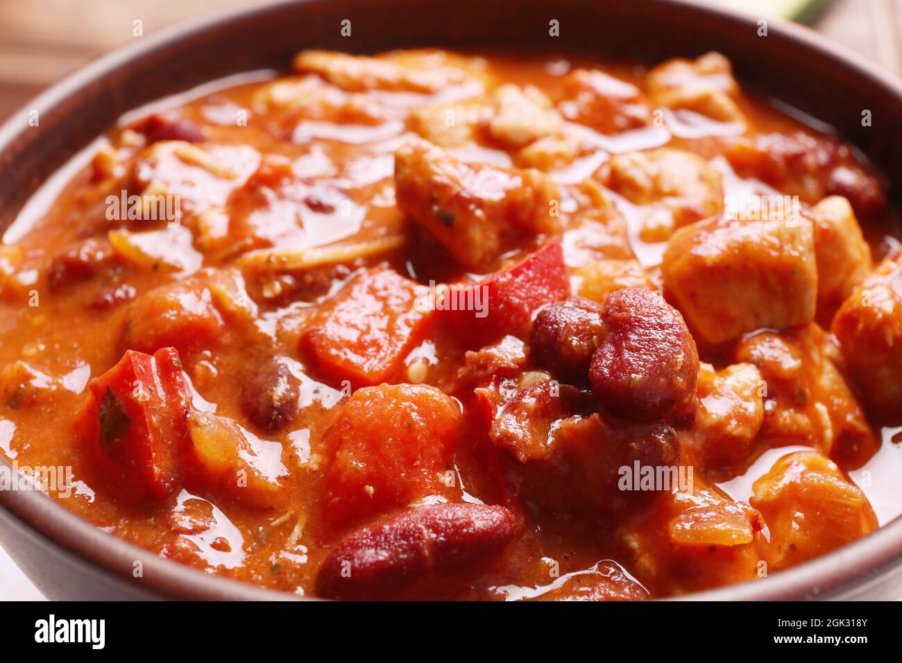 Bowl with delicious chili turkey, closeup Stock Photo Alamy