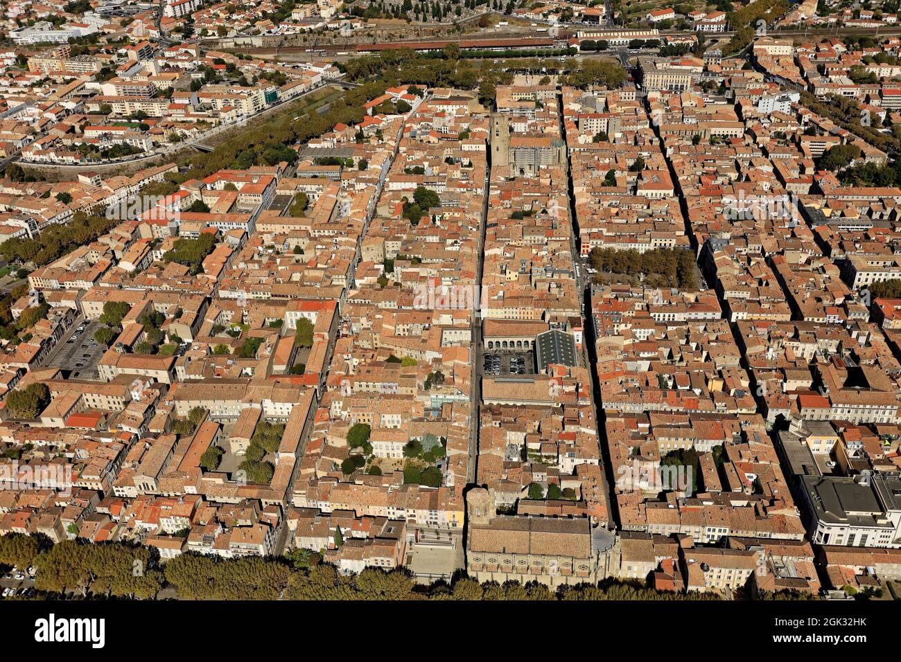 FRANCE (CARCASSONNE) THE CENTER OF THE TOWN. AERIAL VIEW Stock Photo