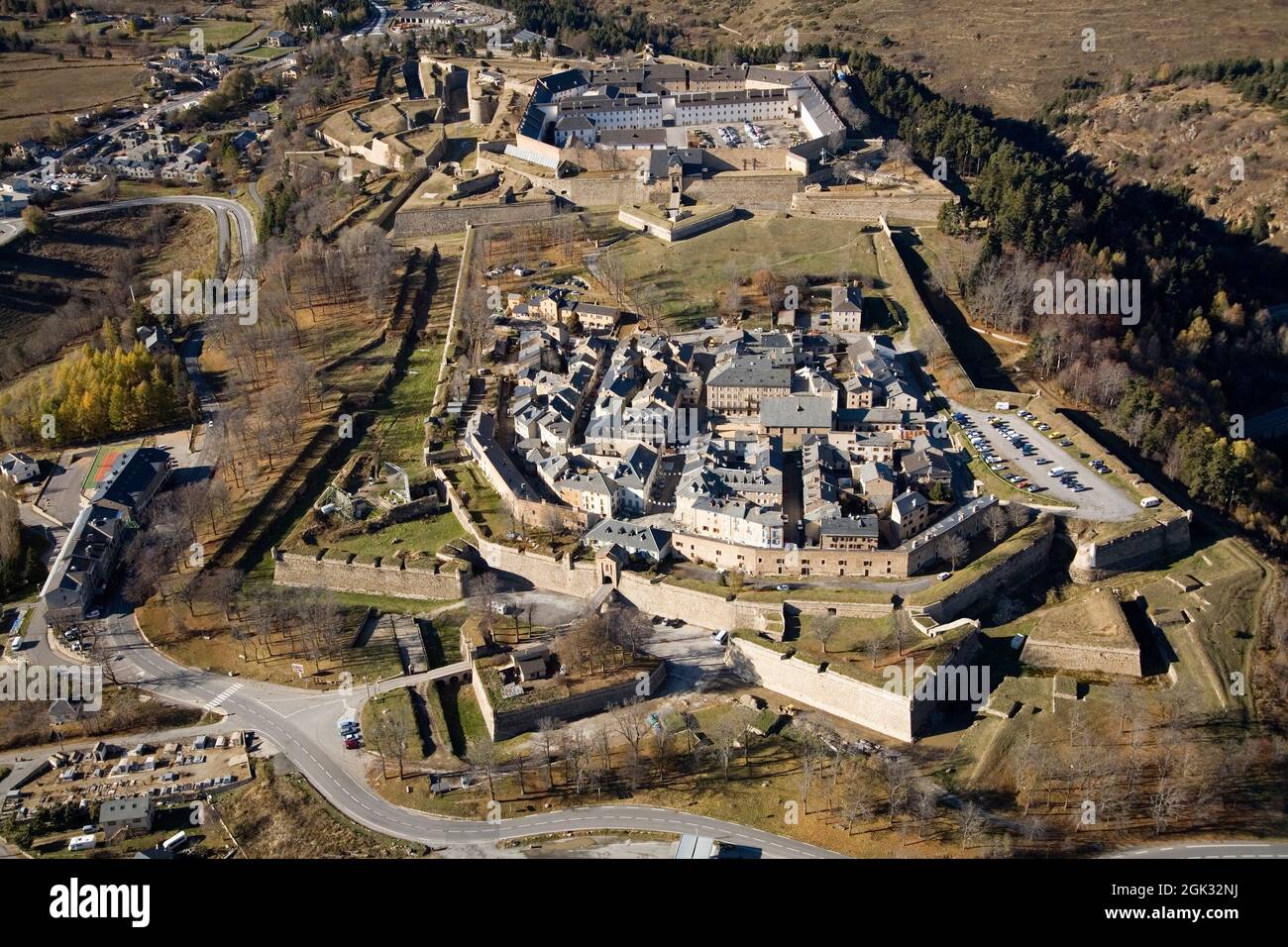 France. Pyrénées Orientales (66).Cerdanya region. The citadel of Mont Louis built by Vauban (classified as World Heritage by Unesco). The walled city Stock Photo