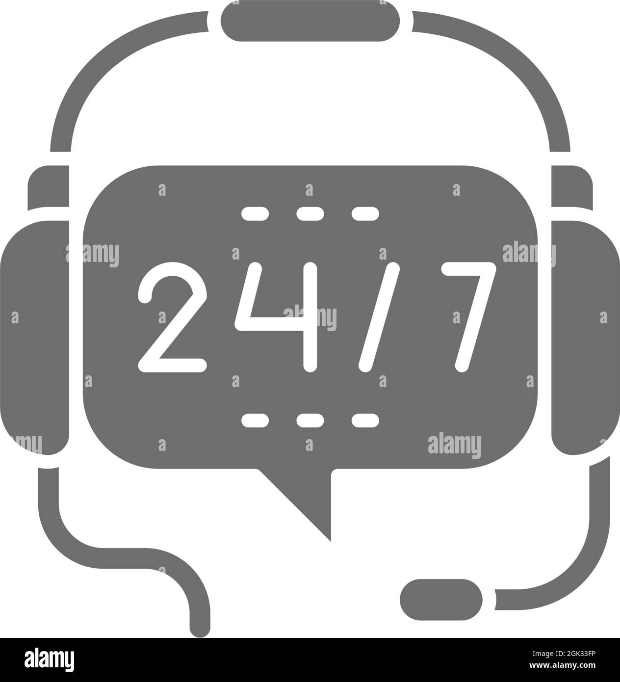 Headphones with microphone, round-the-clock service, non stop support grey icon. Stock Vector