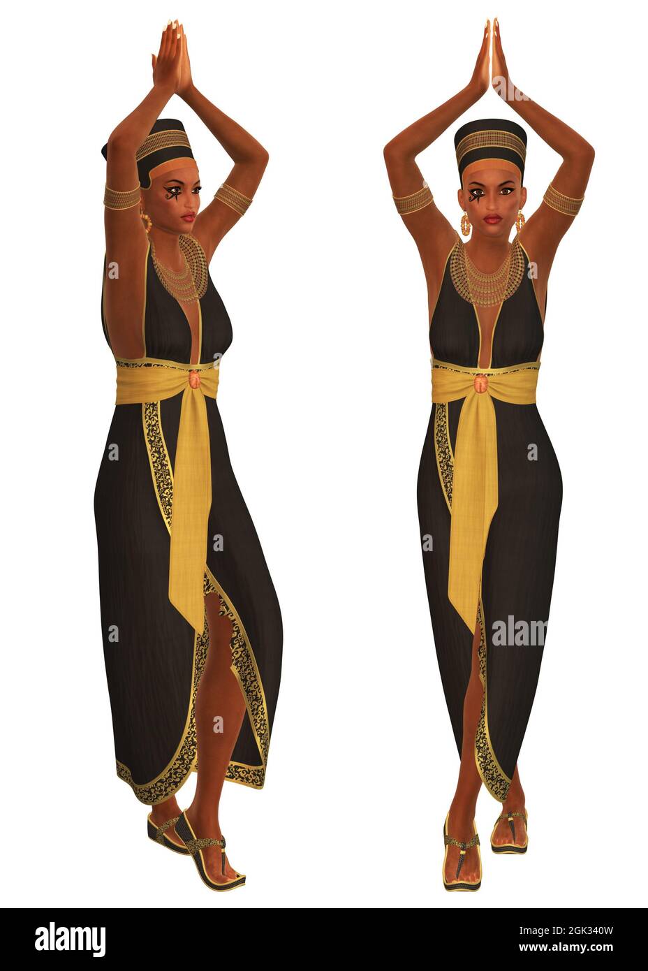 Digitally rendered woman in black gold ancient Egyptian outfit, 3d  illustration Stock Photo - Alamy