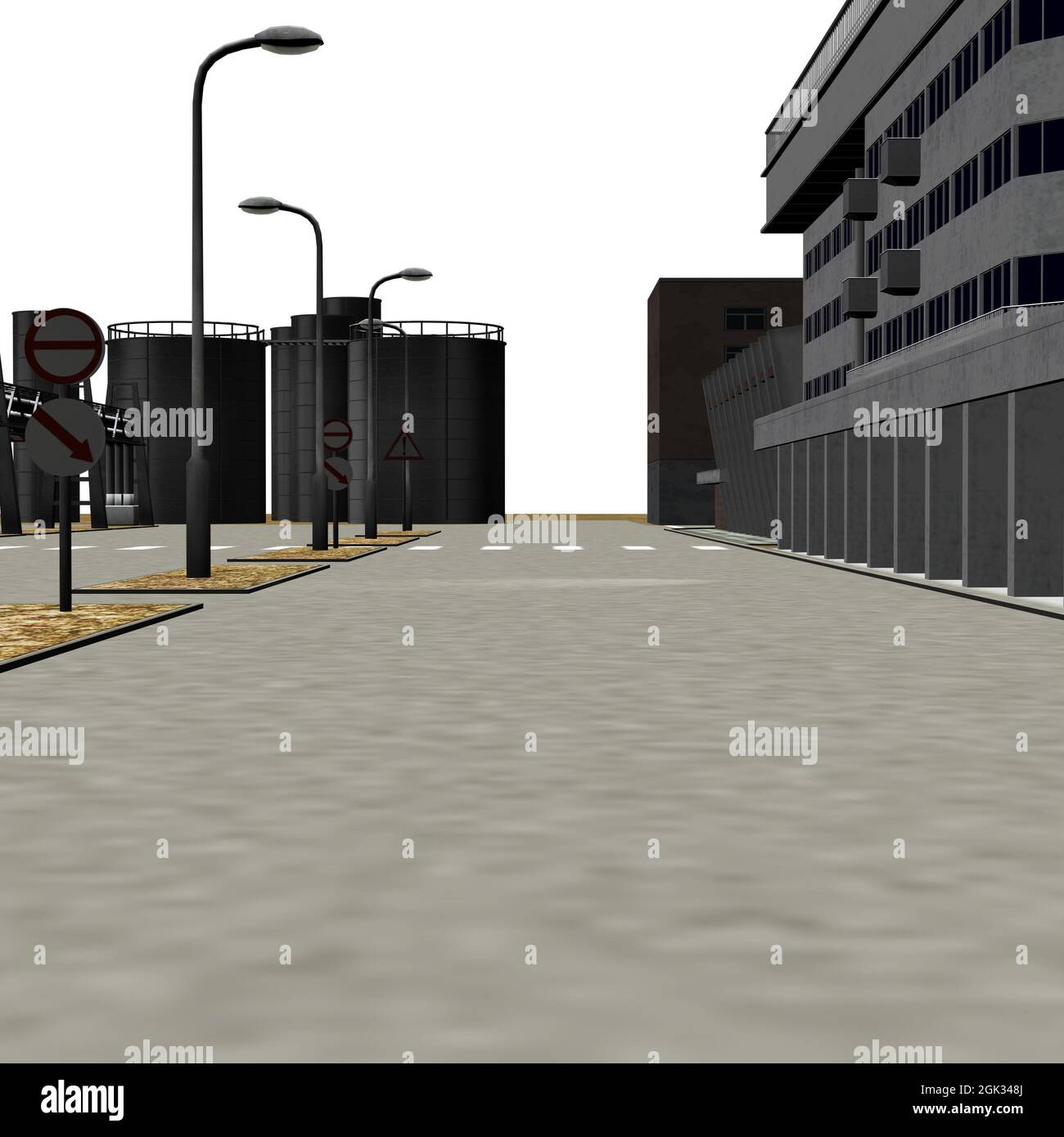 Digitally rendered 3D industrial zone buildings illustration Stock