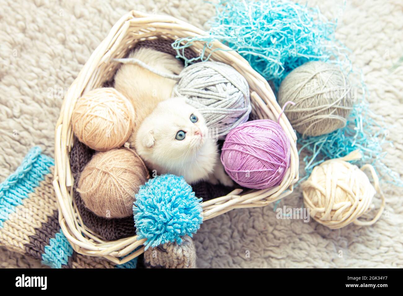 Yarn balls in the basket stock photo. Image of fluffy - 65073640