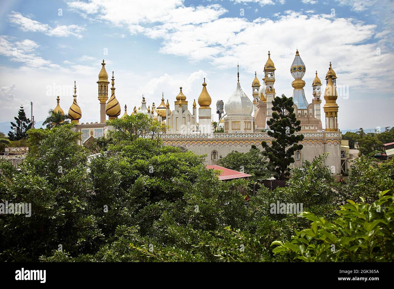 View of the domes and spires of the Arabian castle at the Leofoo theme