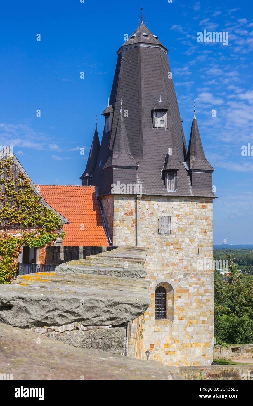 Tower and castle wall in historic city Bad Bentheim, Germany Stock Photo