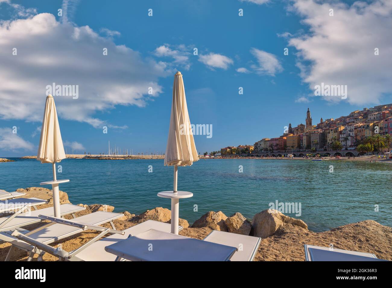 Menton France, city skyline and sand beach at Menton Stock Photo Alamy