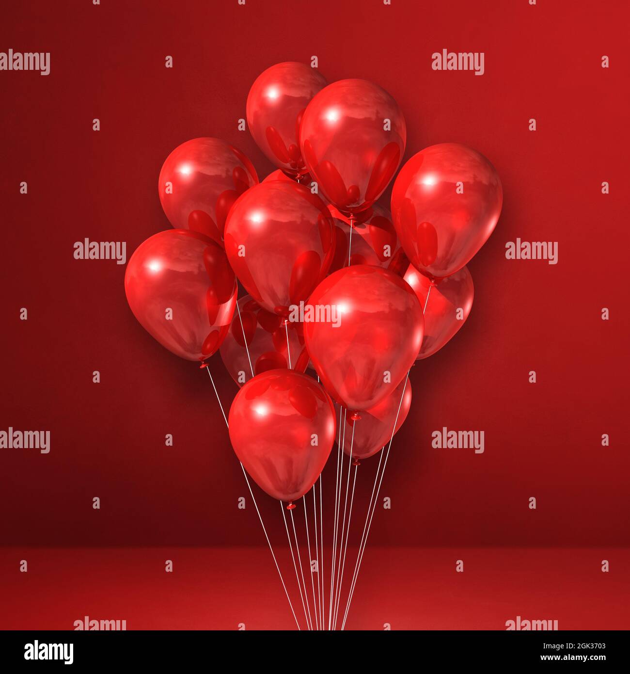Balloons bunch on a red wall background. 3D illustration render Stock ...