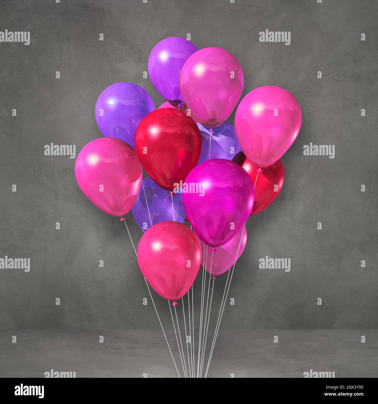 Pink balloons bunch on a grey wall background. 3D illustration render ...