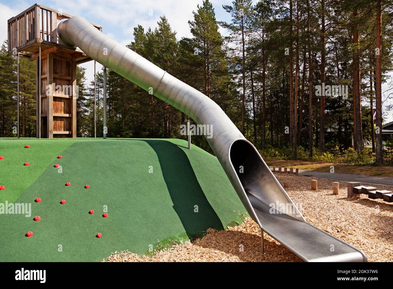 Umea, Norrland Sweden - July 3, 2019: high slide at playground for older  children Stock Photo - Alamy