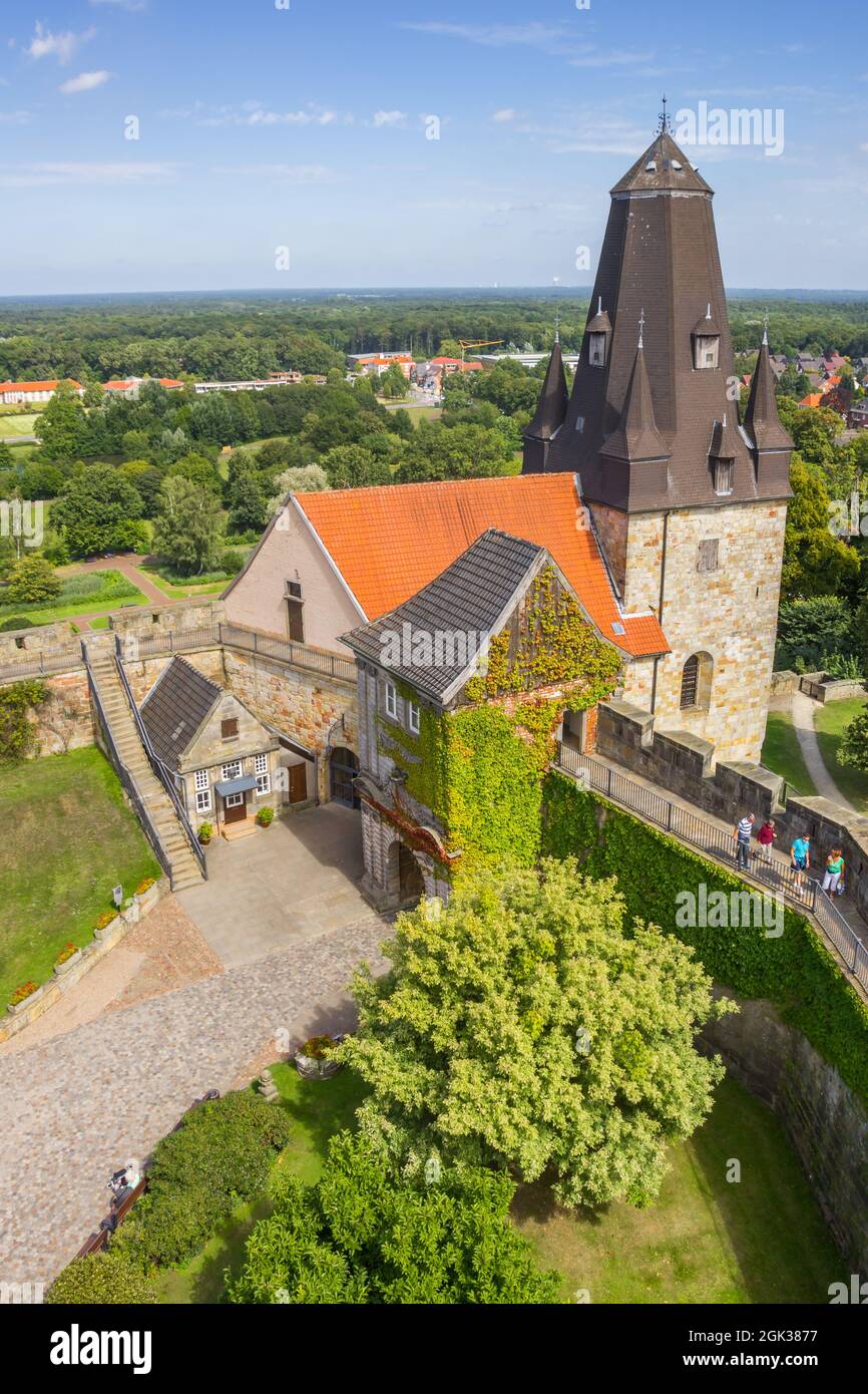Aerial view of the entrance tower of the castle in Bad Bentheim Stock Photo