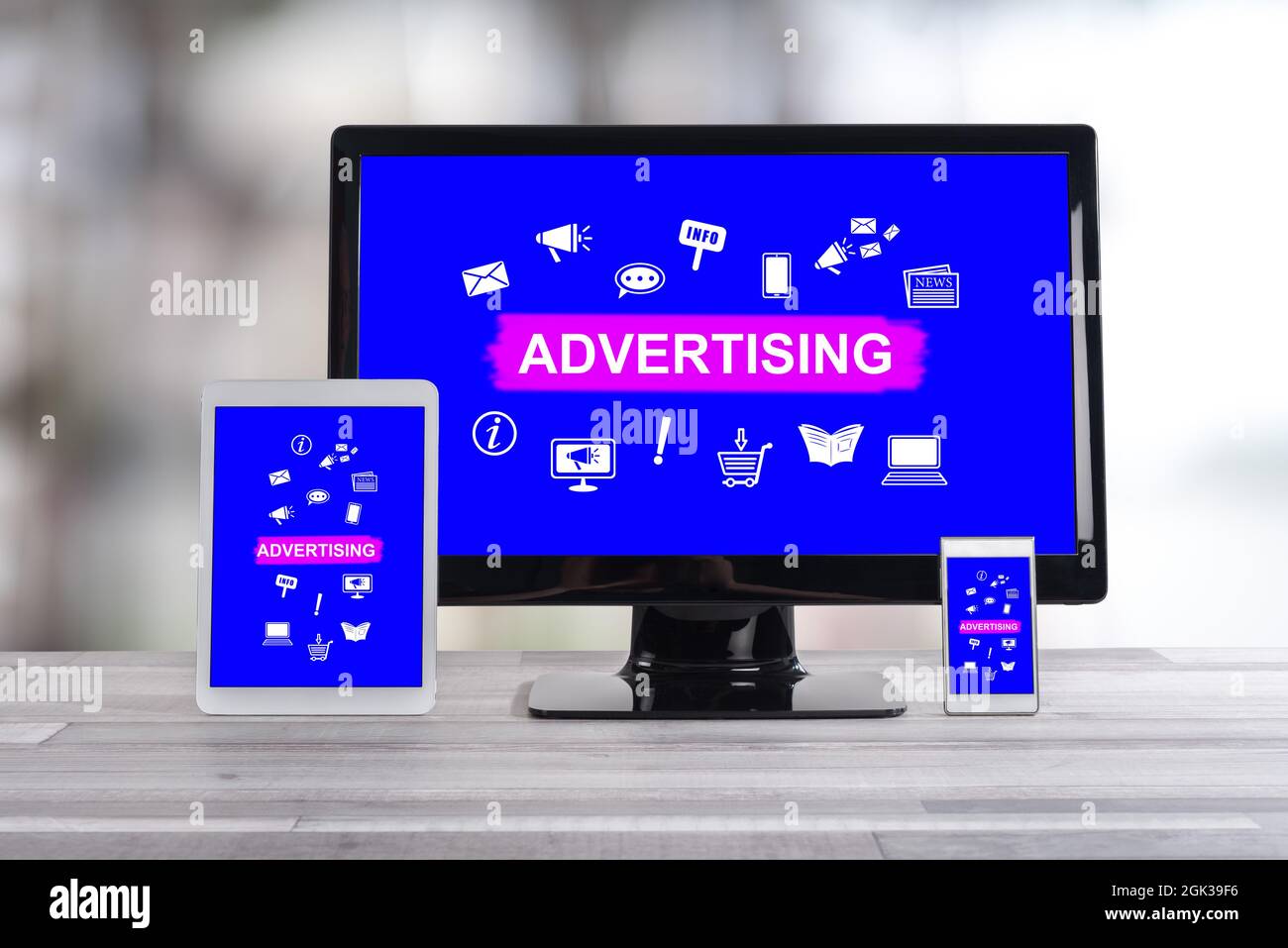Advertising concept shown on different information technology devices ...