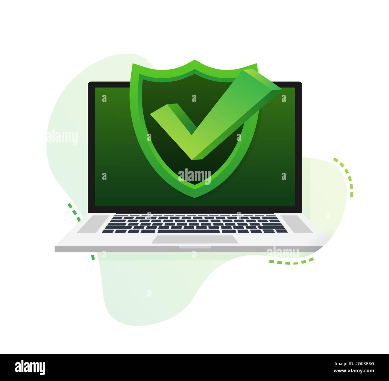 Laptop with checkmark or tick notification in bubble pattern. Approved choice. Accept or approve checkmark. Vector illustration. Stock Vector