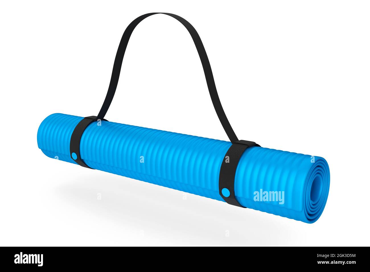 Blue yoga mat or lightweight foam camping bed roll pad isolated on