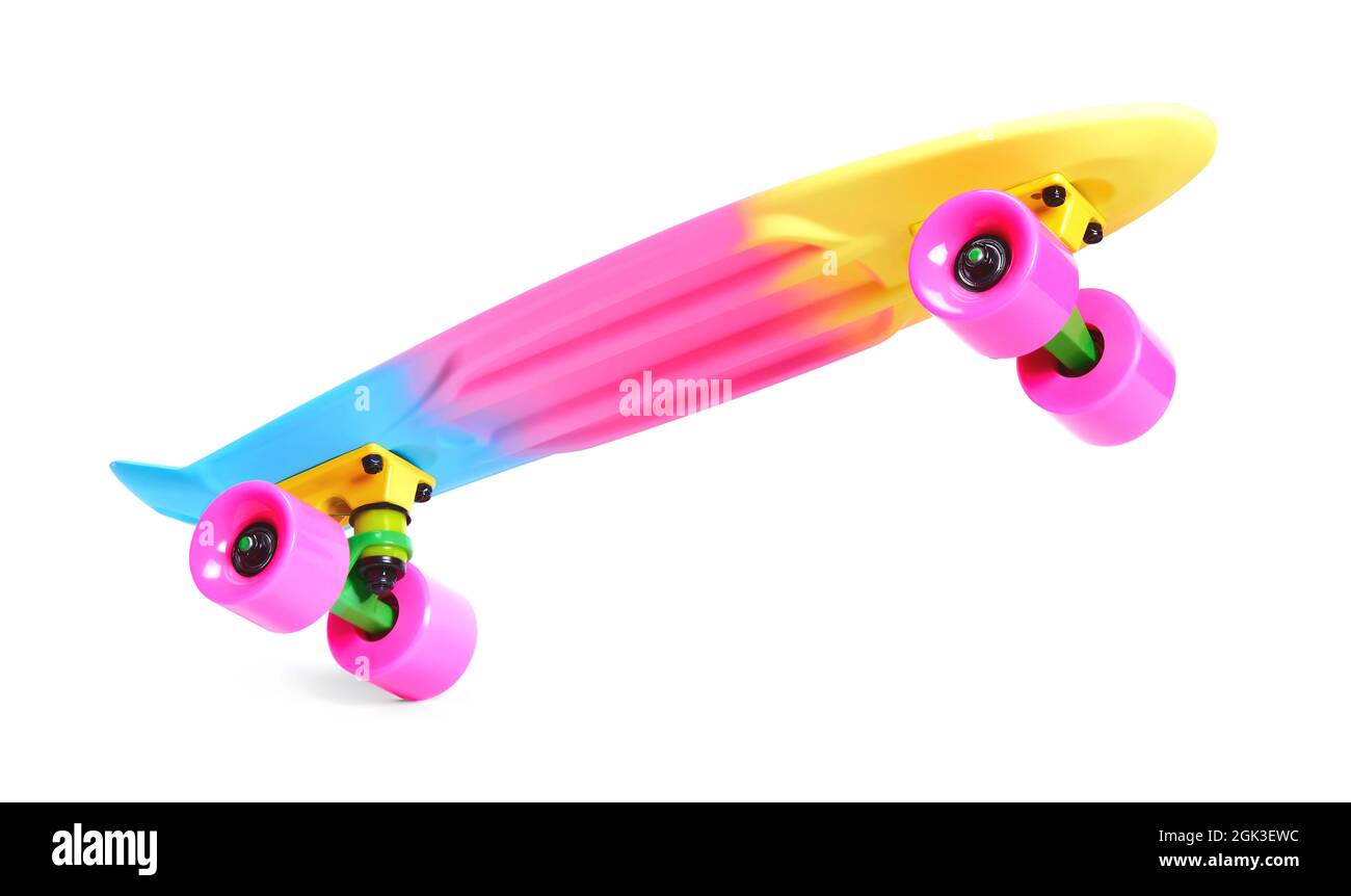 rainbow plastic Penny board skateboard isolated on white background Stock  Photo - Alamy