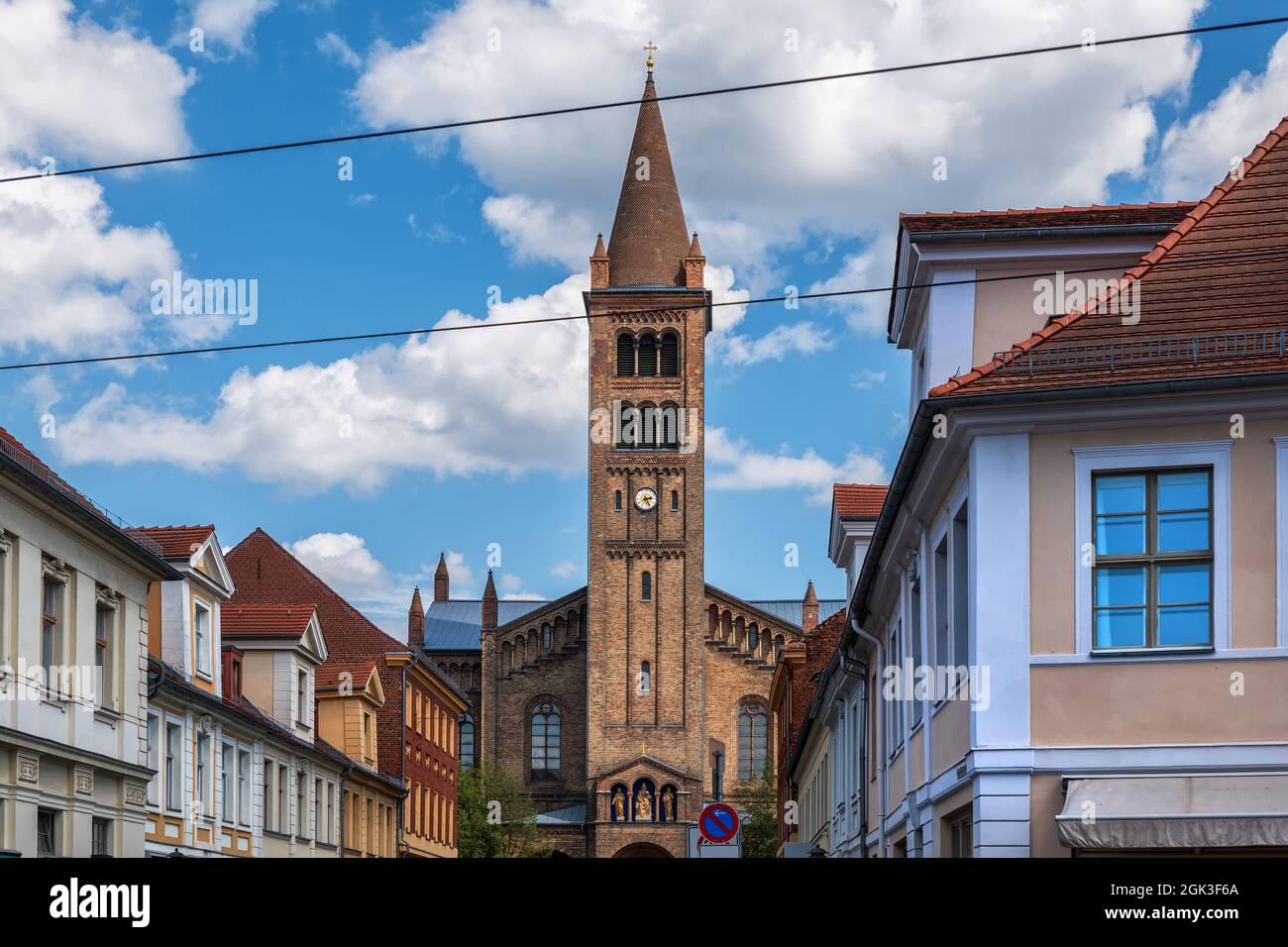 City of Potsdam in Germany, skyline with houses and St. Peter and Paul Church in the middle. Stock Photo