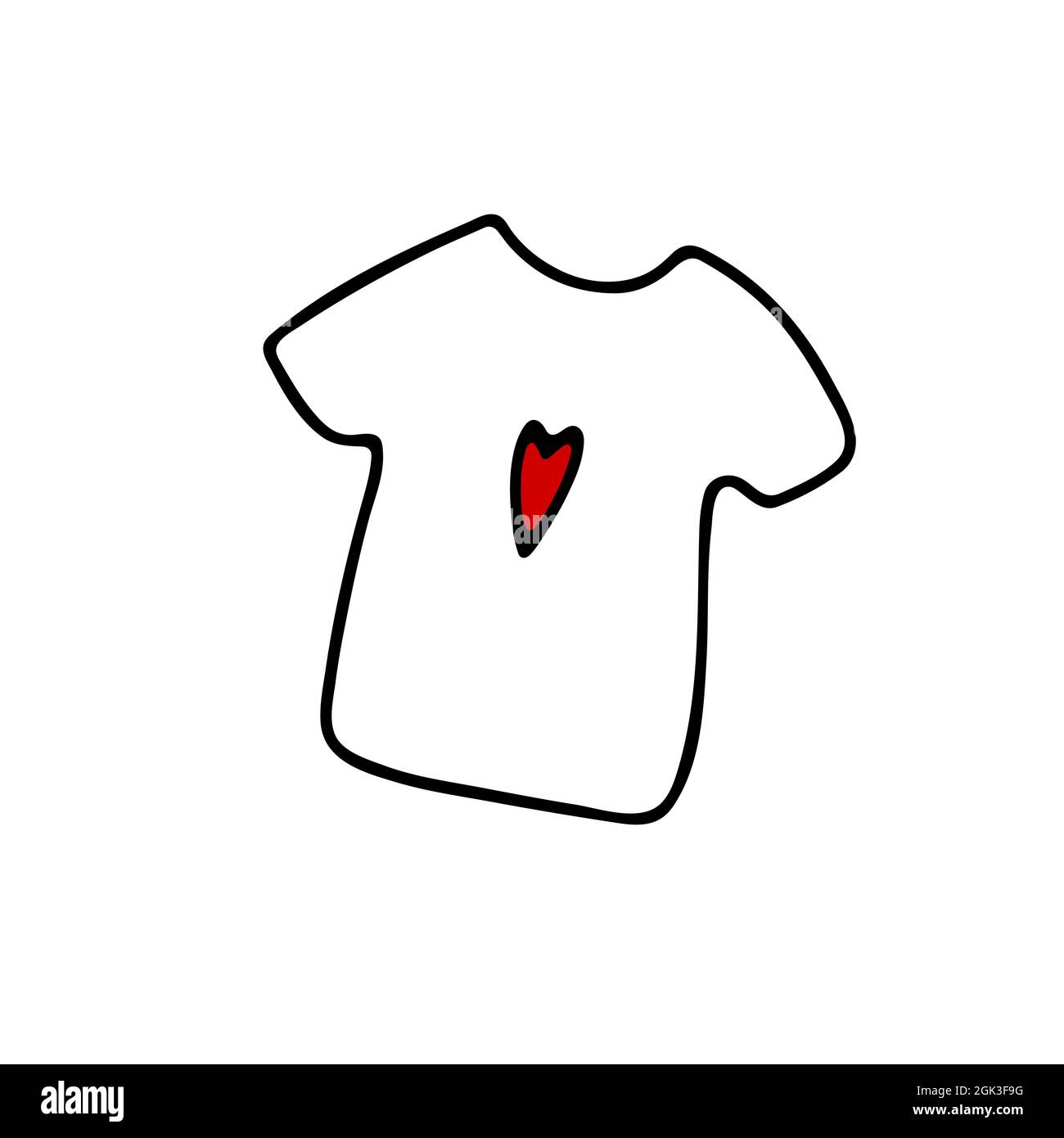 Doodle shirt with red heart print. Outline clothes isolated on white  background. Casual wear with cute decor. Symbol of love, Valentines Day,  feelings Stock Vector Image & Art - Alamy