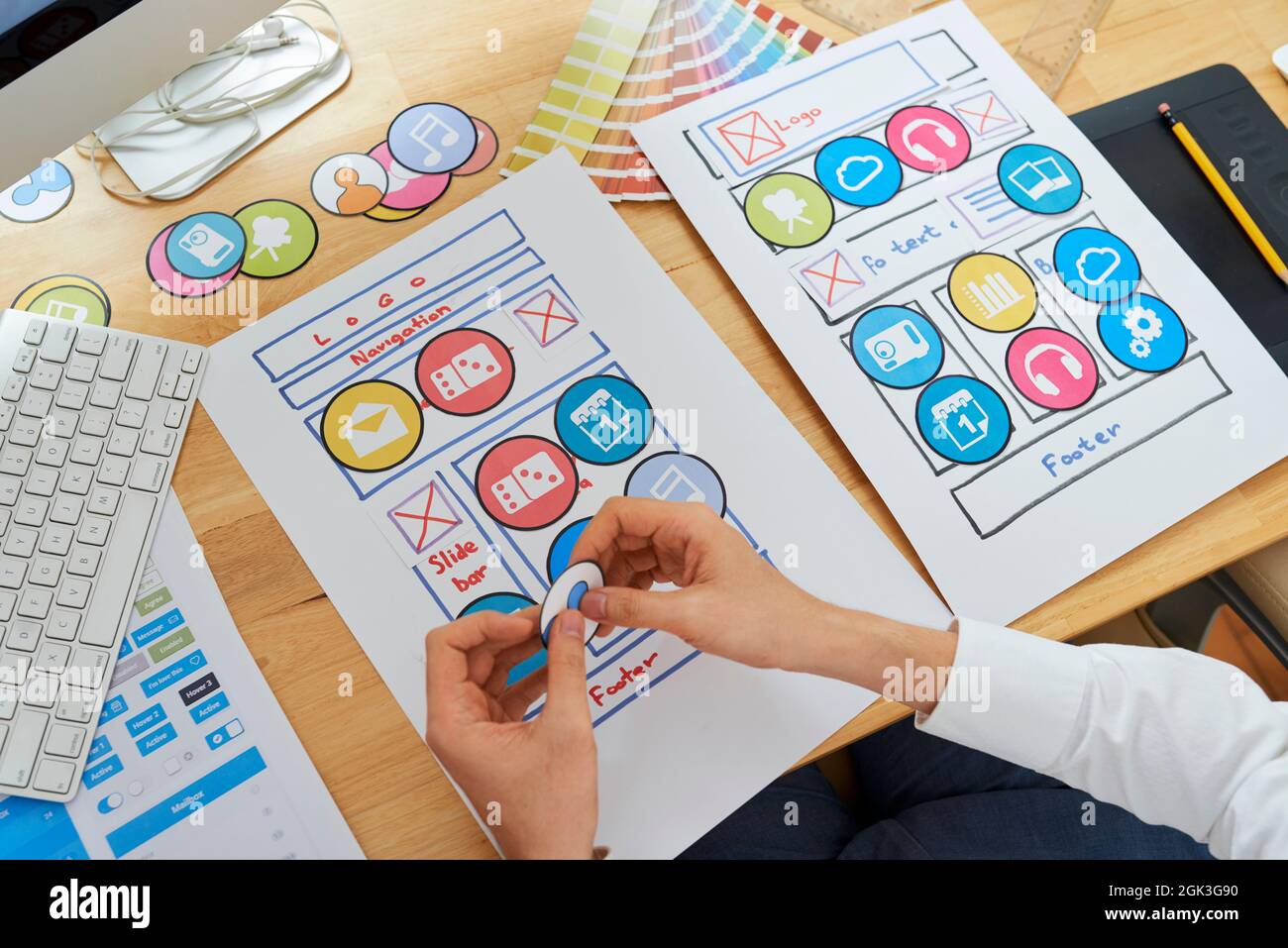 UX designer working on set of icons for new mobile application Stock ...