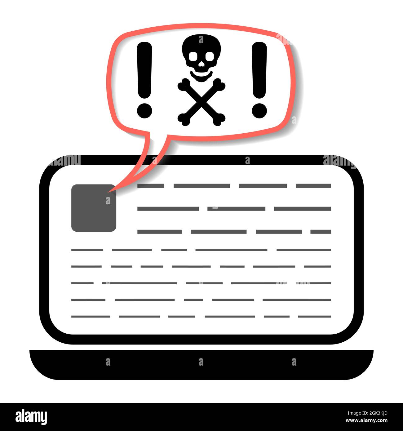 laptop warning malware, spam, online fraud, trojan, computer ransomware virus icon Stock Vector
