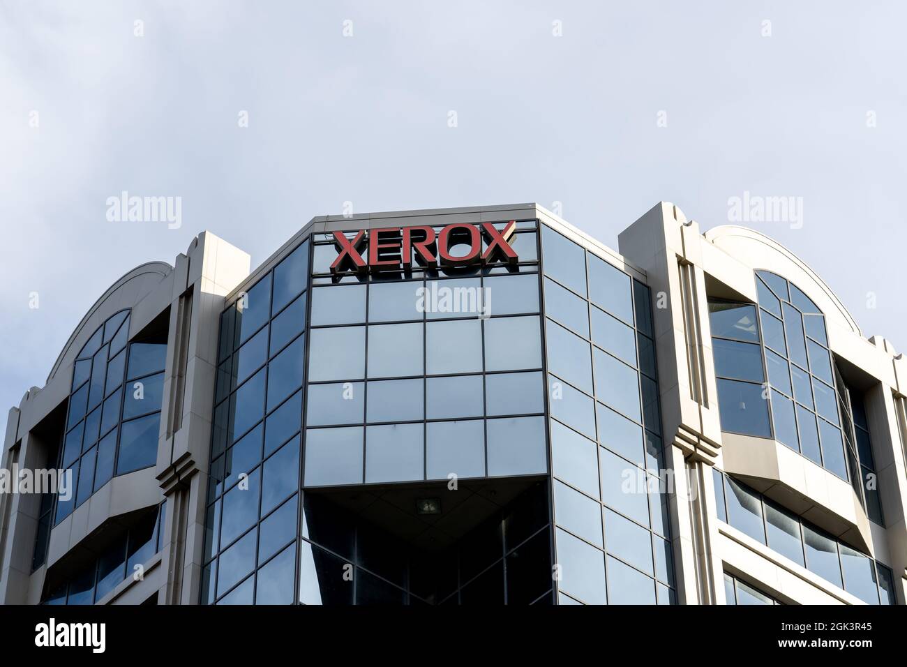 Montreal, QC, Canada - September 4, 2021: Close up of Xerox sign at their office in Montreal, QC, Canada. Stock Photo