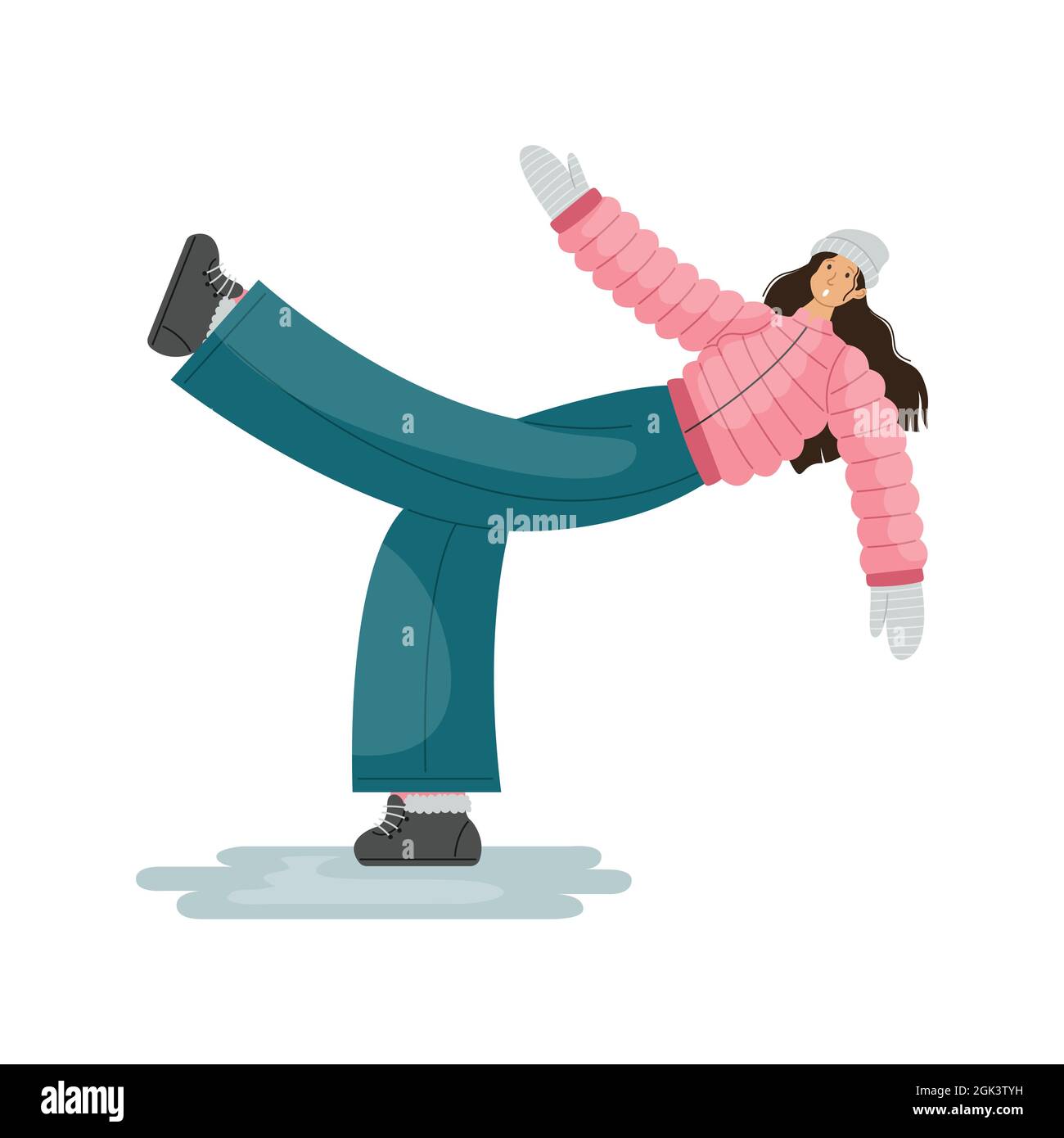Vector illustration of a man who slipped on the ice on the sidewalk. Stock Vector