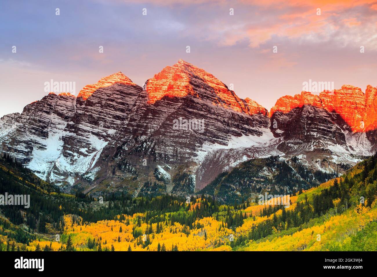 Maroon Bells Sunrise, White River National Forest, Colorado Stock Photo ...